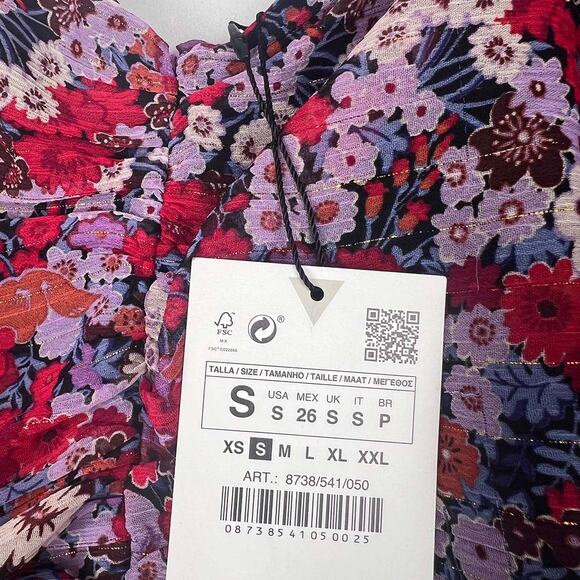 ZARA Floral Ruched Dress Size Small NWT - Picture 2 of 9